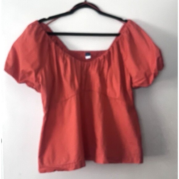 Old Navy Solid Orange X- Large‎ Puff Sleeve Smocked Top Cottagecore - Picture 1 of 3